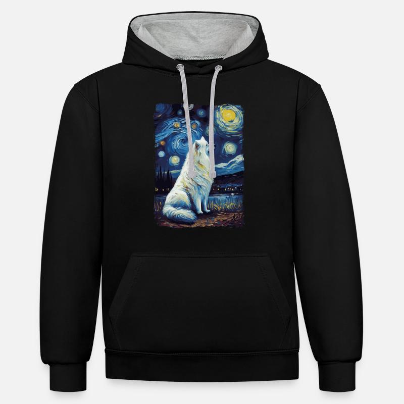 Samoyède Nuit étoilée - Sweat à capuche contrasté - noir/gris chiné
