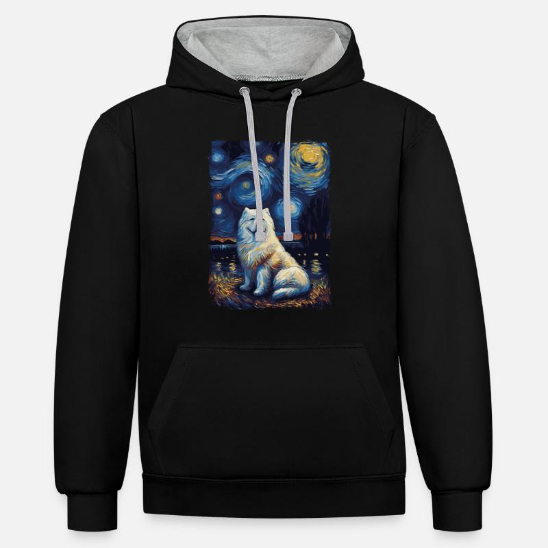 Samoyède Nuit étoilée - Sweat à capuche contrasté - noir/gris chiné