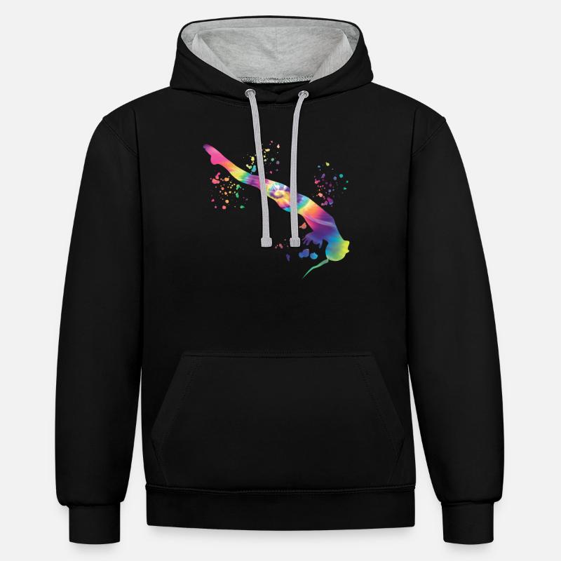 Synchronisierter Wassertaucher High Diver - Kontrast-Hoodie - Schwarz/Grau meliert