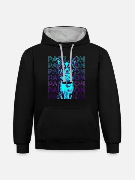Papillon Dog Retro - Contrast hoodie - black/heather grey