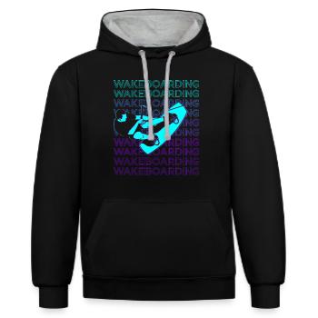 Wakeboarding Wakeboard Wakeboarder Retro - Kontrast-Hoodie - Schwarz/Grau meliert - Vorne - Anna (173cm) & Nico (186cm)