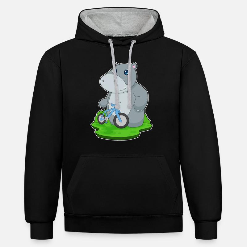 Hippopotame Bicyclette - Sweat à capuche contrasté - noir/gris chiné