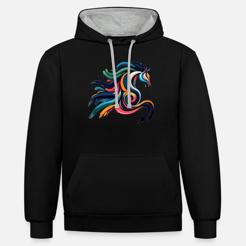 Cheval abstrait cheval - Sweat à capuche contrasté - noir/gris chiné