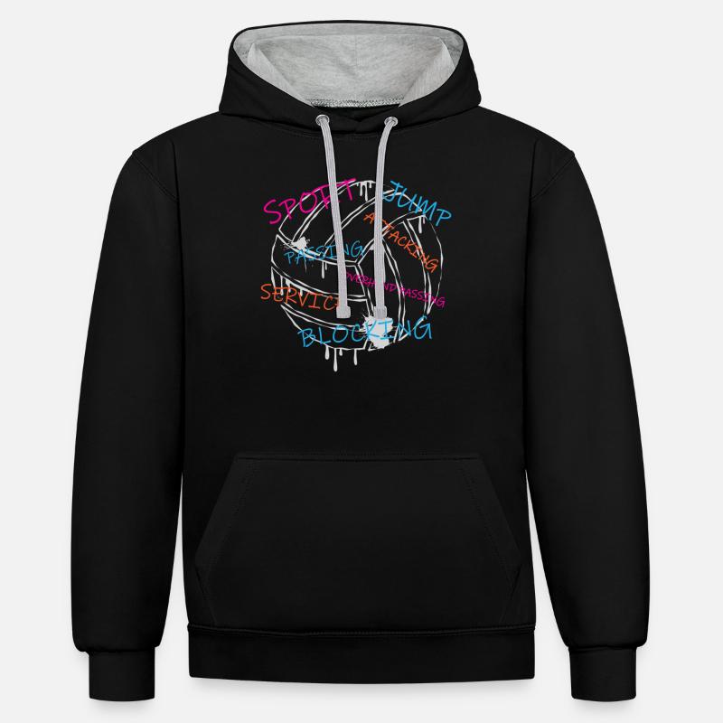 Volley-ball - Sweat à capuche contrasté - noir/gris chiné