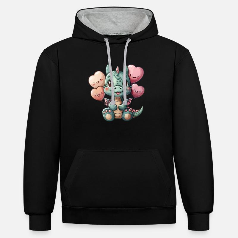Dragon Ballons Rose Saint-Valentin Mignon - Sweat à capuche contrasté - noir/gris chiné