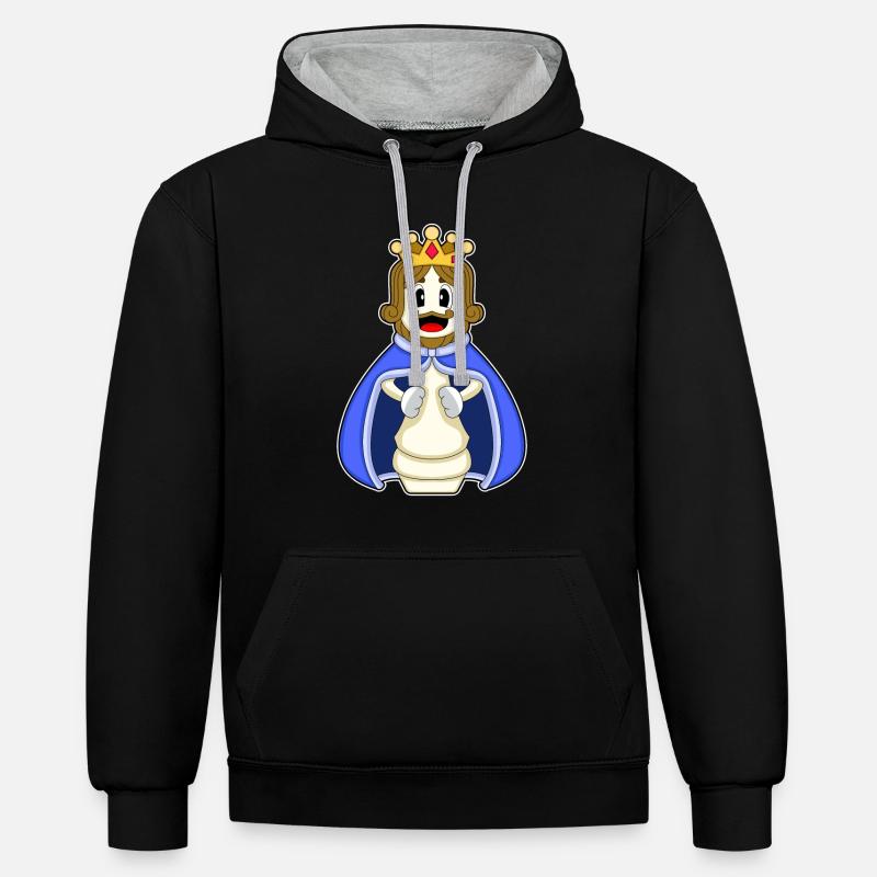 Pièce d’échecs Roi Échecs - Sweat à capuche contrasté - noir/gris chiné