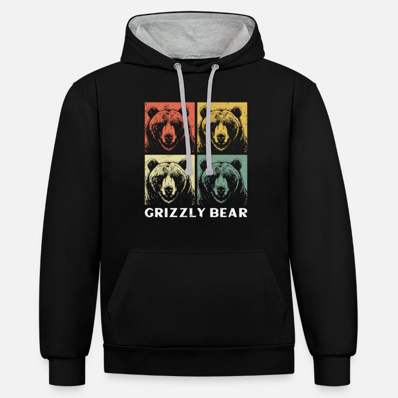Grizzli Ours brun - Sweat à capuche contrasté - noir/gris chiné