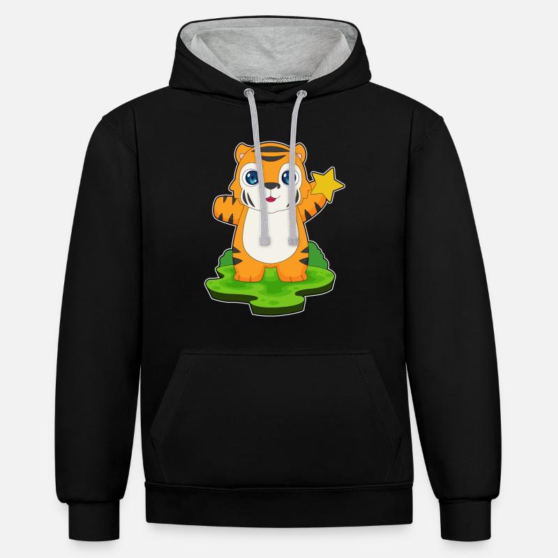 Étoile du Tigre - Sweat à capuche contrasté - noir/gris chiné