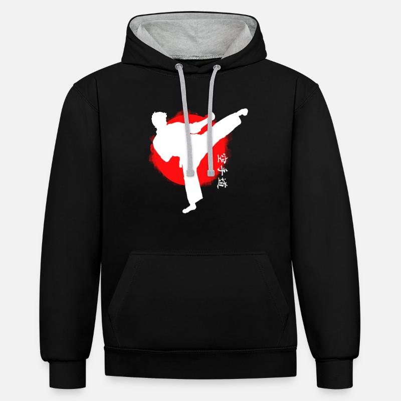 Karaté - Sweat à capuche contrasté - noir/gris chiné