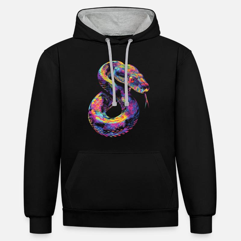 Kugelpython Schlange Pop Art - Kontrast-Hoodie - Schwarz/Grau meliert