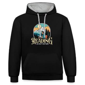 Reading Do Not Disturb Bookworm Literature Bookish - Kontrast-Hoodie - Schwarz/Grau meliert - Vorne - Anna (173cm) & Nico (186cm)