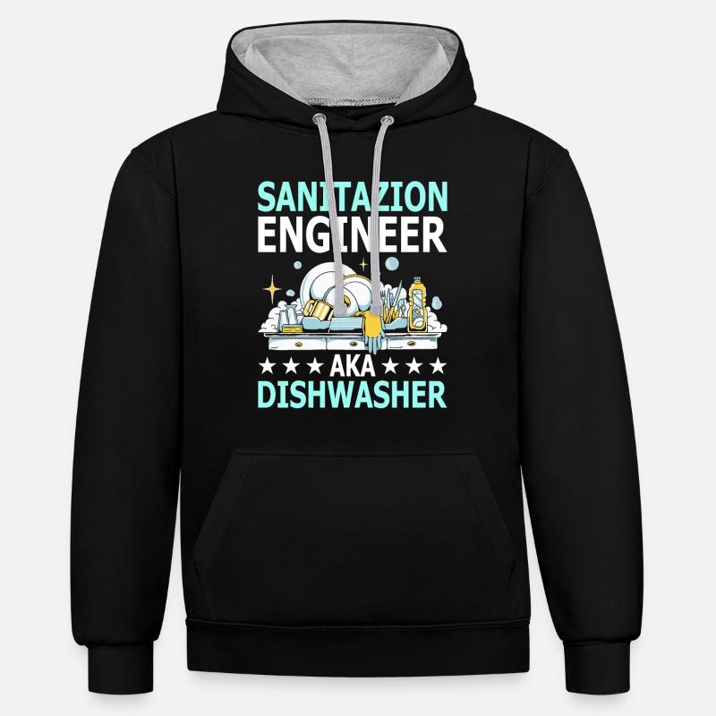 Lave-vaisselle - Sweat à capuche contrasté - noir/gris chiné