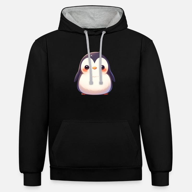 Pingouin Kawaii Pingouin mignon - Sweat à capuche contrasté - noir/gris chiné