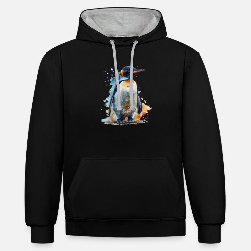 Pingouin Kawaii Pingouin mignon - Sweat à capuche contrasté - noir/gris chiné