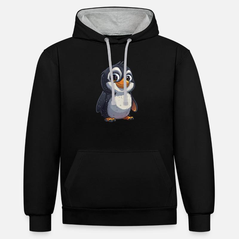 Pingouin Kawaii Pingouin mignon - Sweat à capuche contrasté - noir/gris chiné