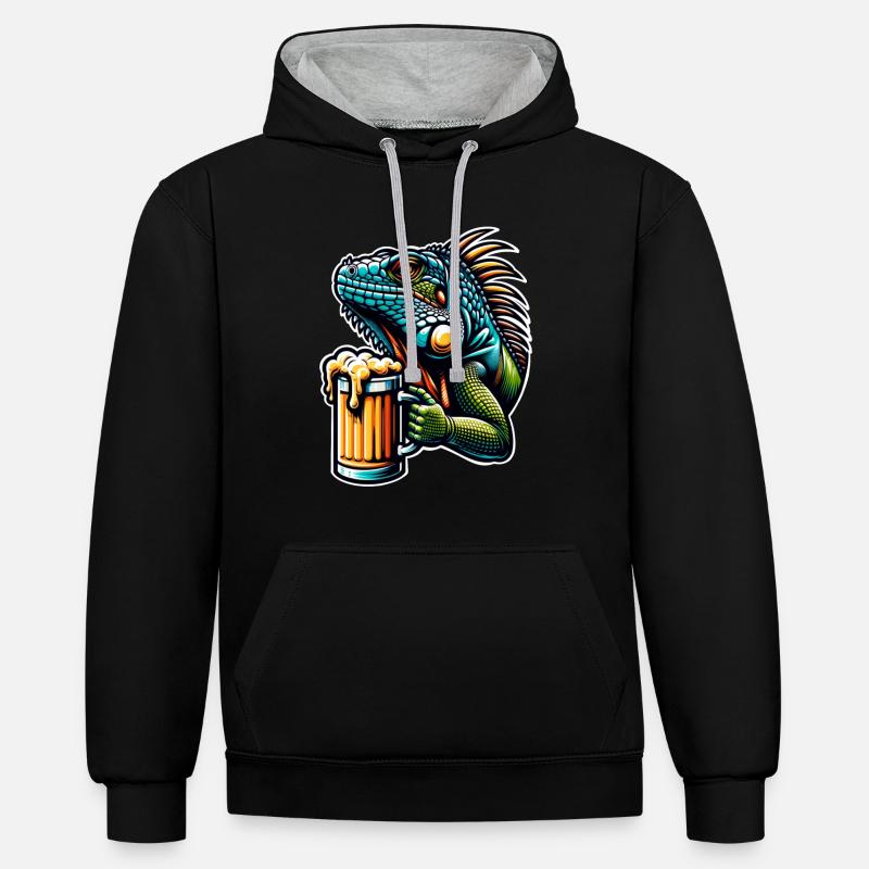 Bière d’iguane - Sweat à capuche contrasté - noir/gris chiné