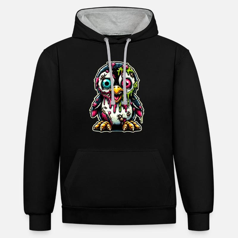 Pingouin Zombie - Sweat à capuche contrasté - noir/gris chiné