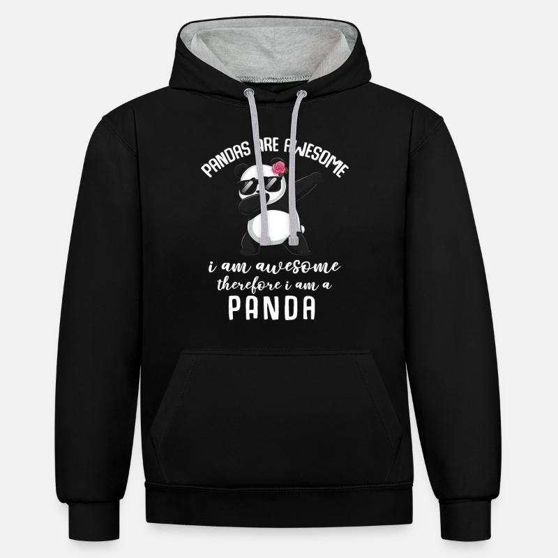 Panda Panda Ours Drôle - Sweat à capuche contrasté - noir/gris chiné