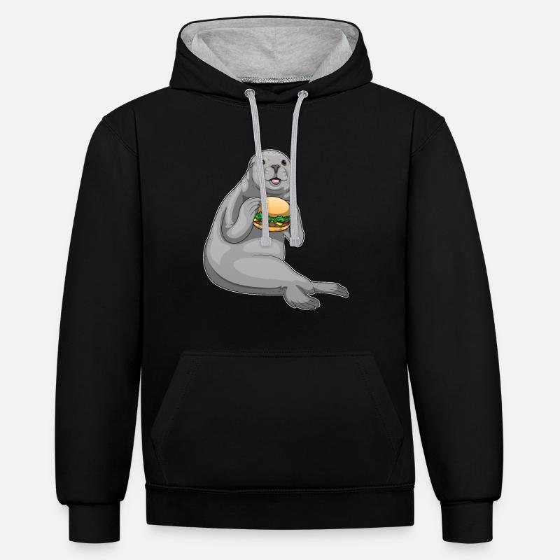 Burger de phoque - Sweat à capuche contrasté - noir/gris chiné