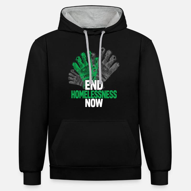 Sensibilisation aux sans-abri - Sweat à capuche contrasté - noir/gris chiné