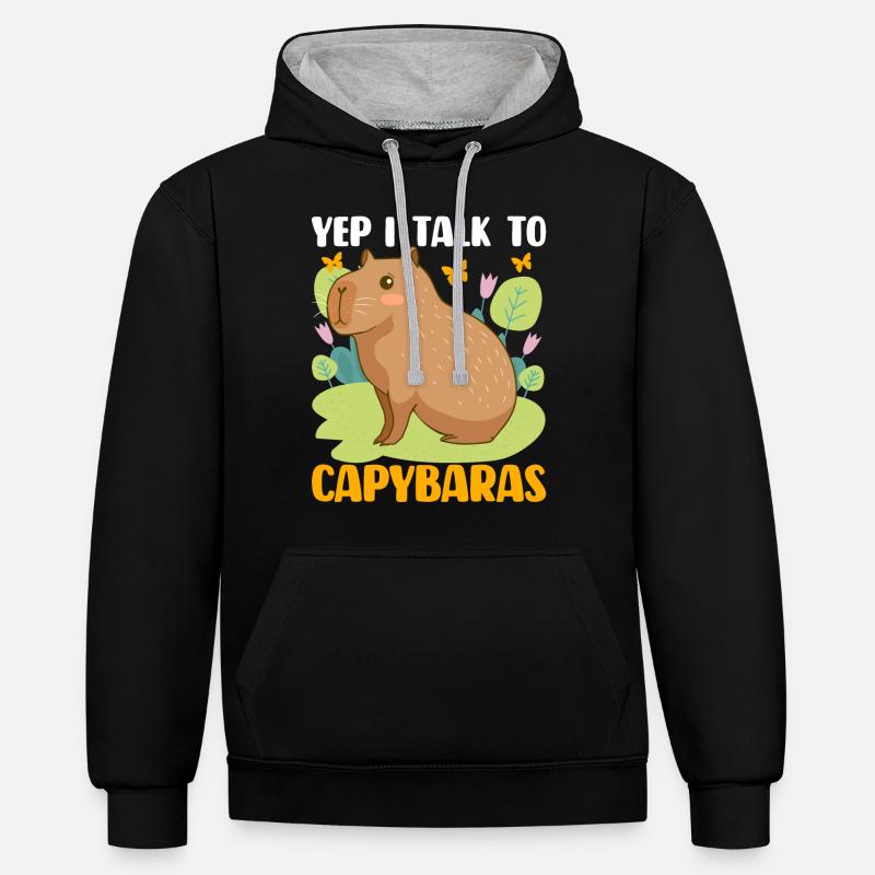 Capybara Capy - Kontrast-Hoodie - Schwarz/Grau meliert