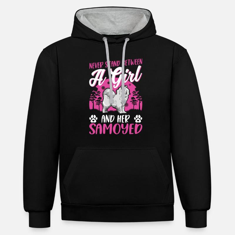 Samoyède Samojede Mädchen - Sweat à capuche contrasté - noir/gris chiné