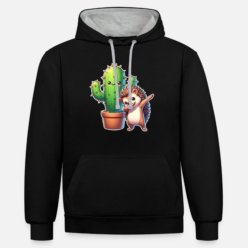 Cactus hérisson - Sweat à capuche contrasté - noir/gris chiné