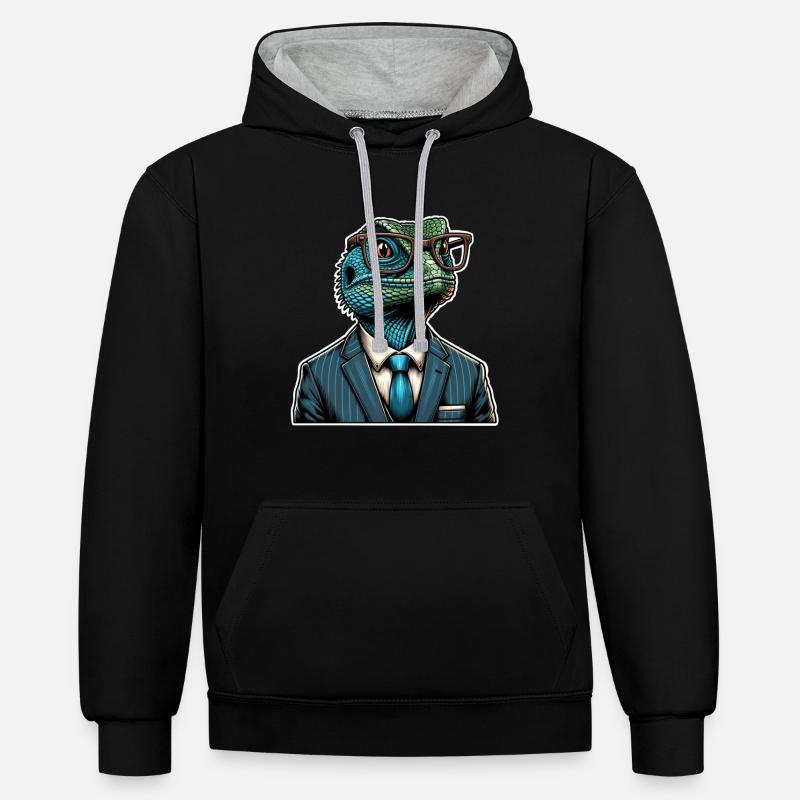 Echsperte Eidechse - Kontrast-Hoodie - Schwarz/Grau meliert