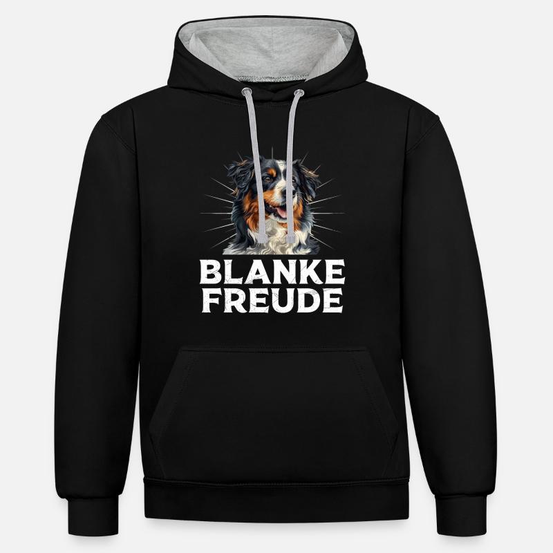 Australian Shepherd BLANKE FREUDE AUSSIE - Kontrast-Hoodie - Schwarz/Grau meliert