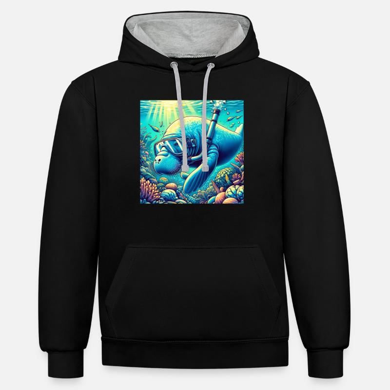 Dugong - Sweat à capuche contrasté - noir/gris chiné