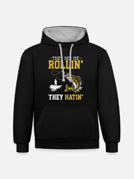Walleye Fishing - Kontrast-Hoodie - Schwarz/Grau meliert