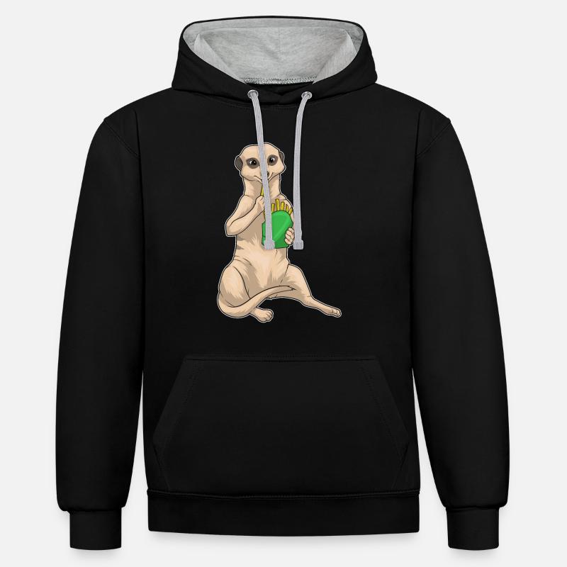 Frites Français suricate - Sweat à capuche contrasté - noir/gris chiné