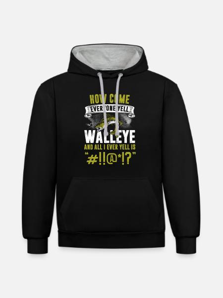 Walleye Fishing - Kontrast-Hoodie - Schwarz/Grau meliert