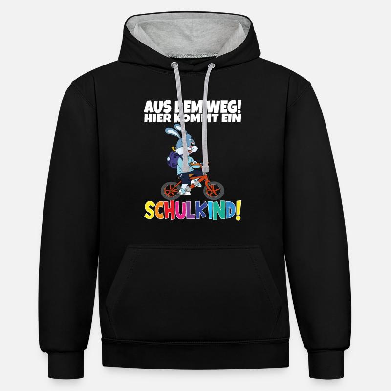 Écolier 2024 entrant à l'école - Sweat à capuche contrasté - noir/gris chiné