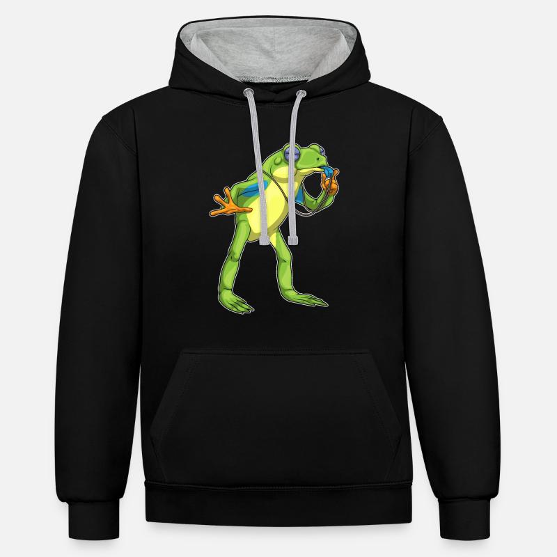 Sifflet d’arbitre Frog - Sweat à capuche contrasté - noir/gris chiné
