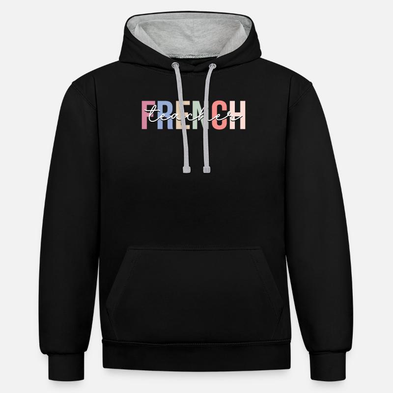 Cours de professeur de français - Sweat à capuche contrasté - noir/gris chiné