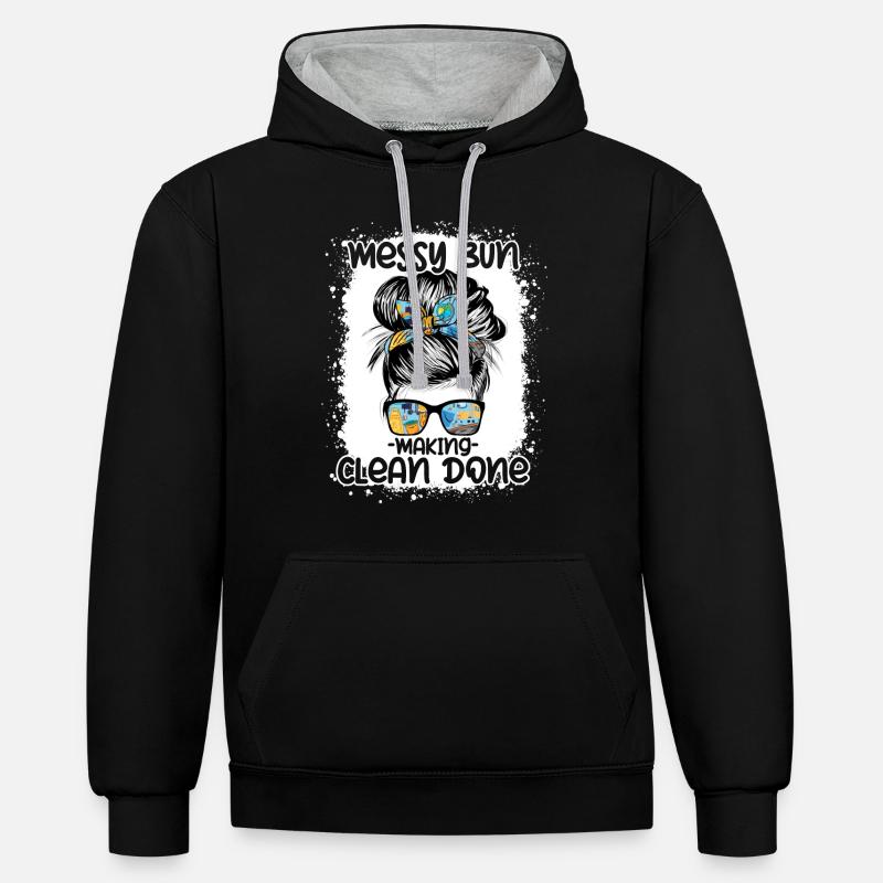 Concierge d’école - Sweat à capuche contrasté - noir/gris chiné