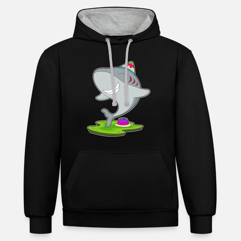 Gâteau d’anniversaire requin - Sweat à capuche contrasté - noir/gris chiné