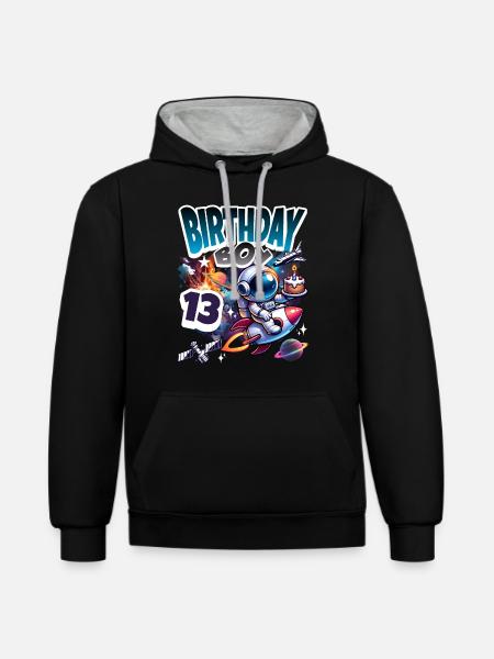 Astronaut 13th Birthday Space - Contrast hoodie - black/heather grey