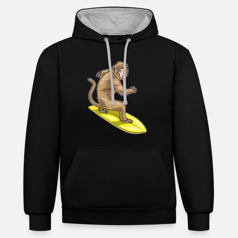 Monkey Surfer Surfboard - Contrast hoodie - black/heather grey