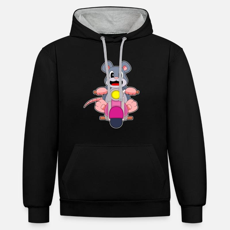 Moto souris - Sweat à capuche contrasté - noir/gris chiné