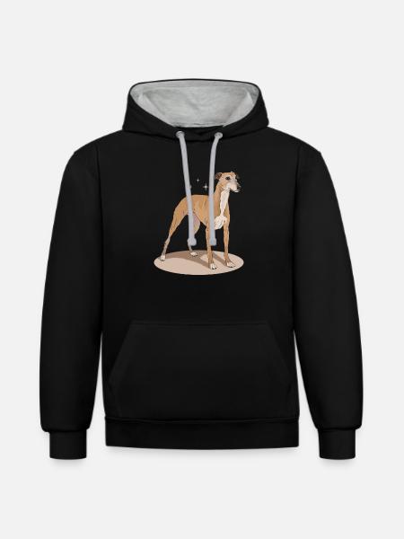Whippet Cadeaux de lévrier anglais - Sweat à capuche contrasté - noir/gris chiné