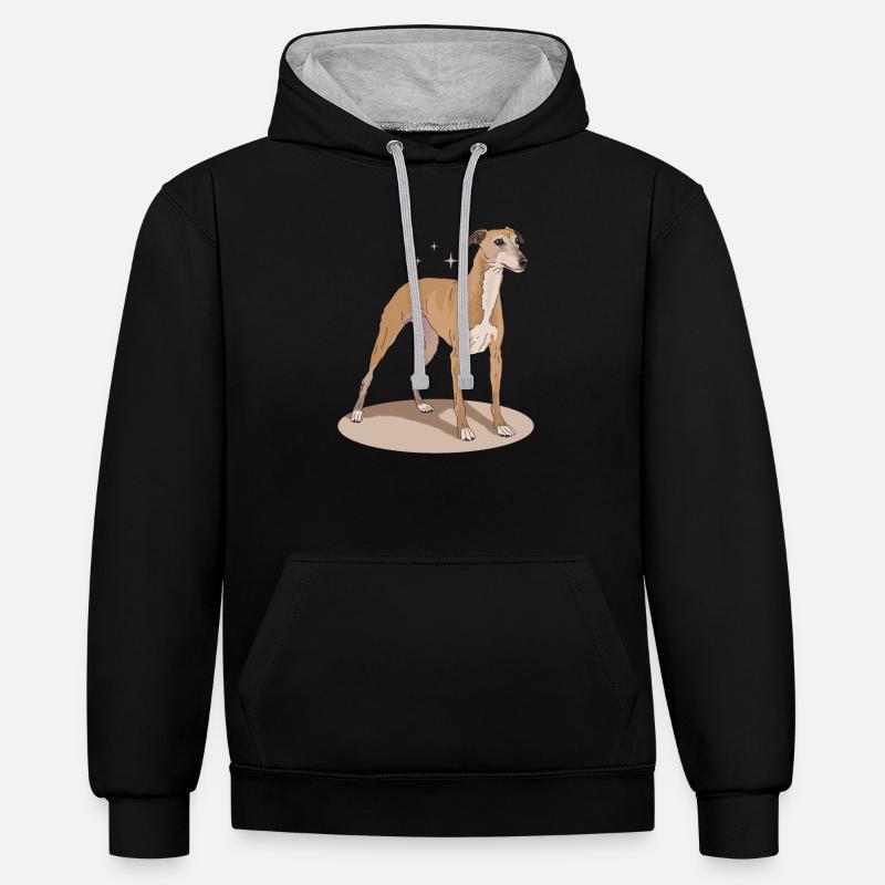 Whippet Cadeaux de lévrier anglais - Sweat à capuche contrasté - noir/gris chiné