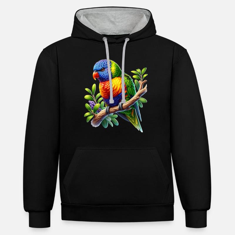 Loriquet arc-en-ciel - Sweat à capuche contrasté - noir/gris chiné