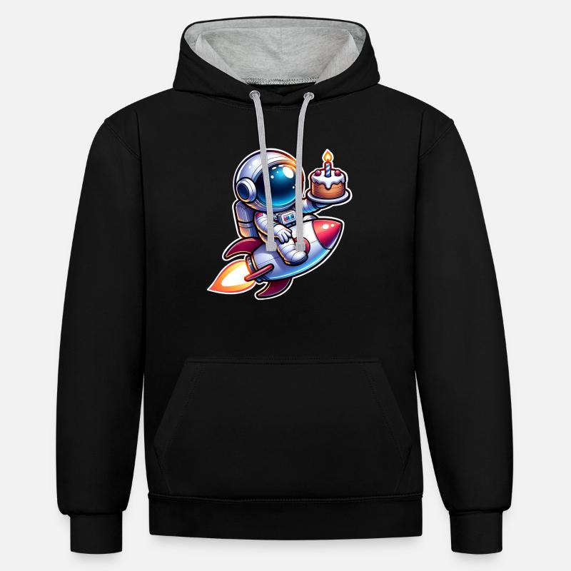 Anniversaire astronaute - Sweat à capuche contrasté - noir/gris chiné