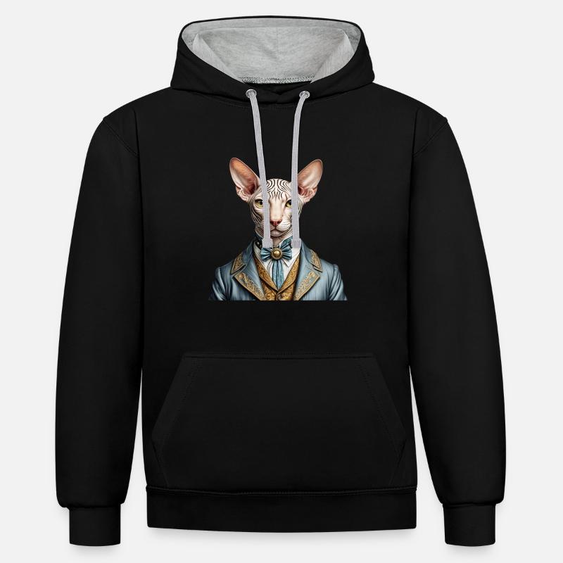 Sphynx élégant - Sweat à capuche contrasté - noir/gris chiné