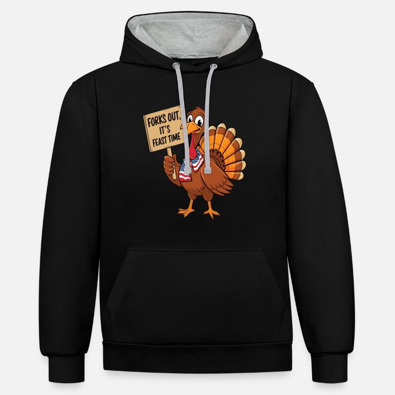 Dinde drôle de Thanksgiving - Sweat à capuche contrasté - noir/gris chiné