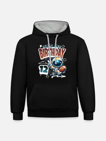 Astronaut 12th Birthday Football - Contrast hoodie - black/heather grey