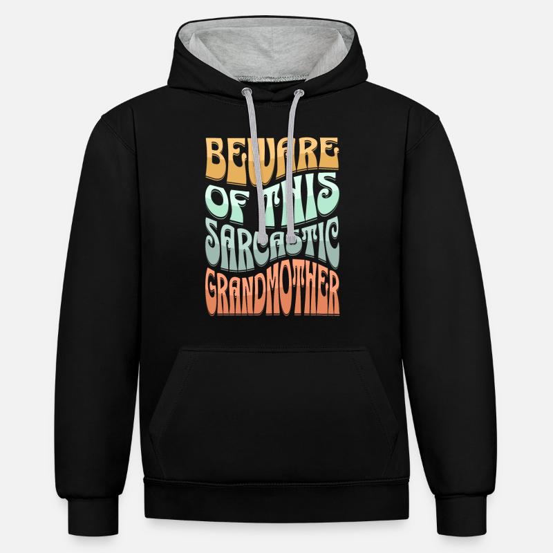 Sarcastique : grand-mère, sarcasme - Sweat à capuche contrasté - noir/gris chiné