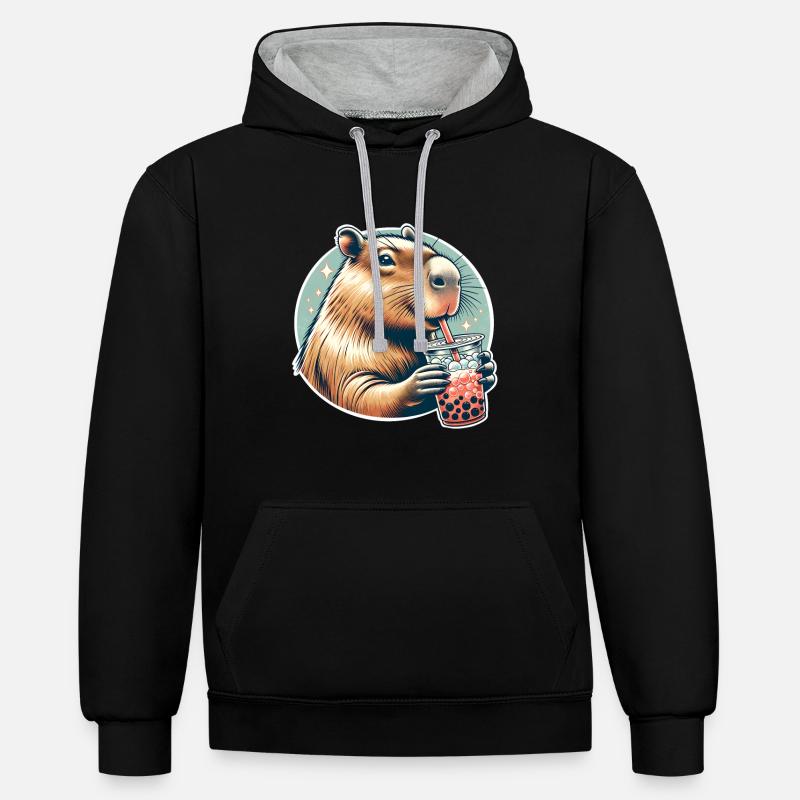 Thé à bulles Capybara - Sweat à capuche contrasté - noir/gris chiné